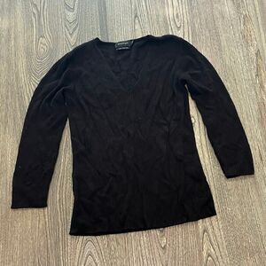 Womyn Womens Ribbed Knit Sweater V-Neck Long Sleeves Pullover Black Size Small